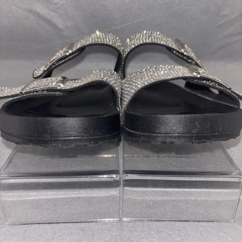 Madden Girl Women's Teddy-R Rhinestone and Black Footbed Sandals, Size 9 NWOB